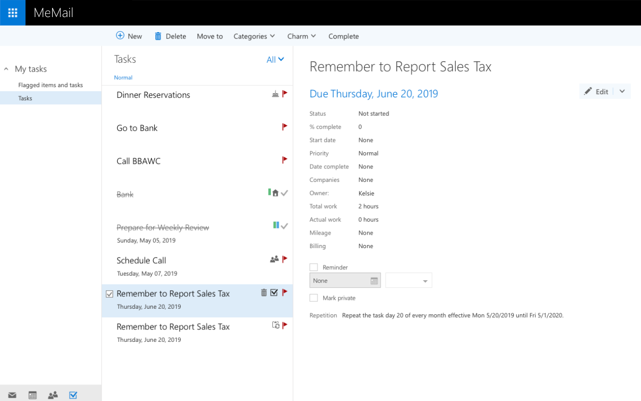 Using MeMail's Tasks Feature