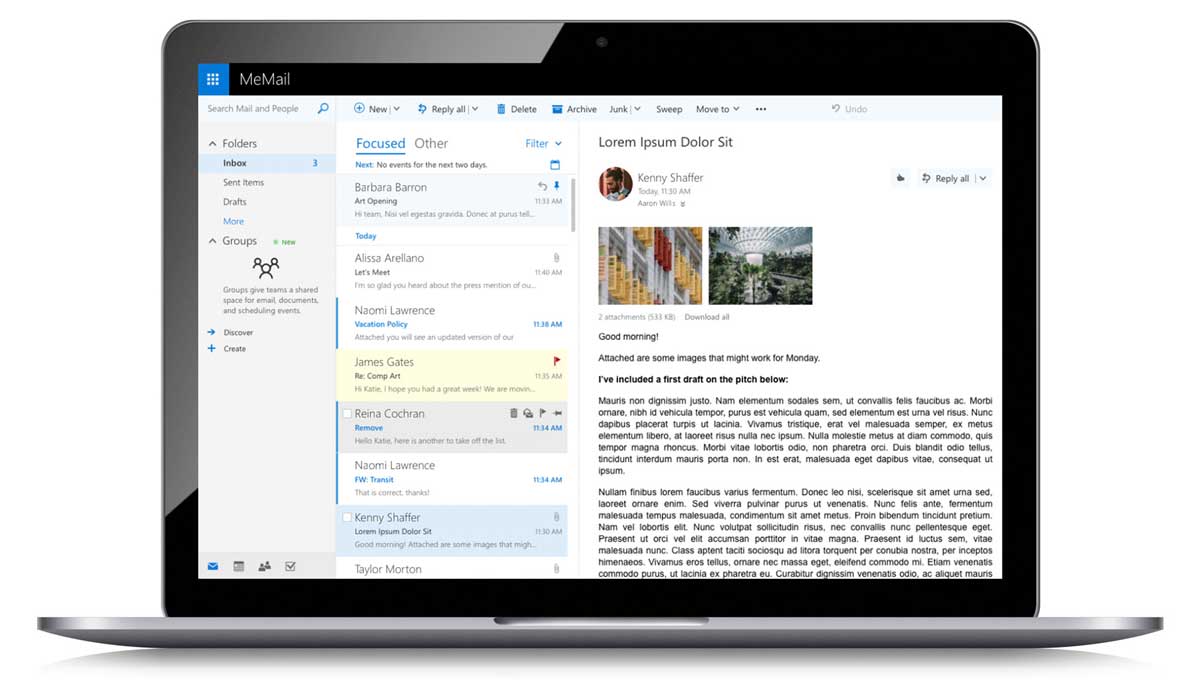 MeMail Web client loaded on a laptop