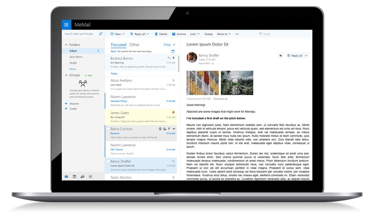 MeMail Web client loaded on a laptop